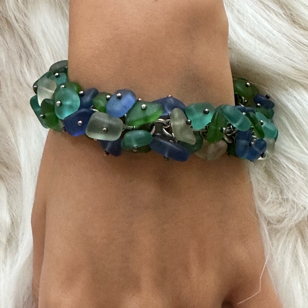 sterling silver Coastal Green & Blue Sea d Bracelet - Women Jewelry - Picture 2 of 12